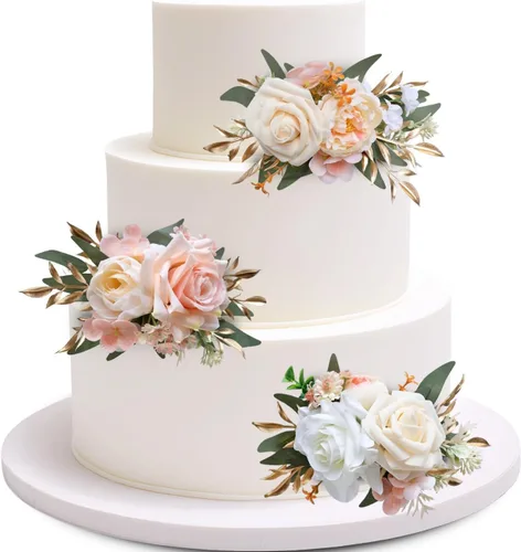Miniatura 15 de Marriwise 3 piezas de flores prefabricadas, decoración de pastel de boda rosa baya, decoración de flores artificiales para boda, ceremonia