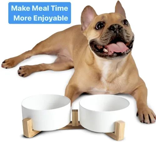 Miniatura 6 de Juego de cuencos de cerámica para gatos y perros pequeños, modernos cuencos para alimentos y agua para mascotas de tamaño pequeño con soporte