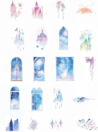 Miniatura 3 de Kawaii - Adhesivo de aluminio plateado con cielo estrellado a través de la ventana, castillo de ensueño, luz de estrella, notas musicales