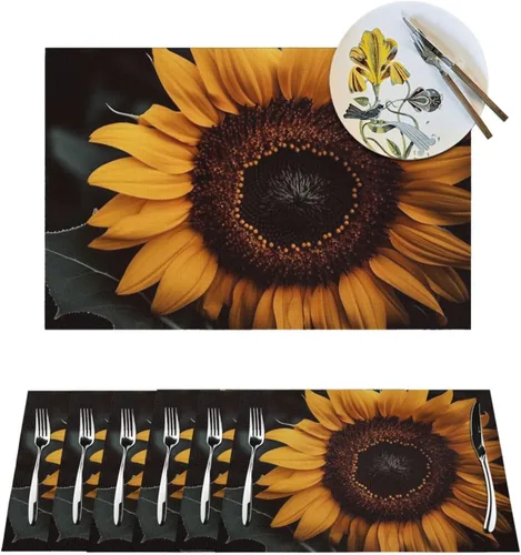 6 PCS PVC Placemats Set Place Mats A Sunflower Non-Slip Weave Place Mats 12" x 18" Farmhouse Table Mat Set for Family Dinners Wedding Parties