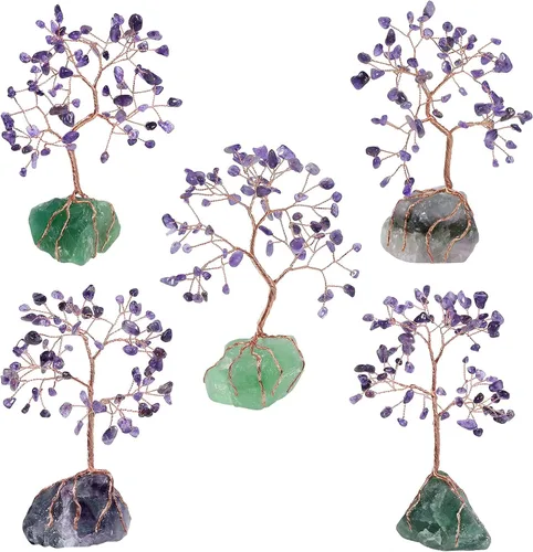 Miniatura 6 de mookaitedecor Árbol de cristal de amatista natural con cristales crudos con base de fluorita, árbol de dinero, figura de Feng Shui, adorno