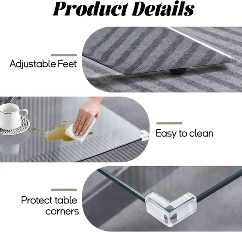 Miniatura 5 de Mesa auxiliar de cristal de 47 pulgadas, mesa central rectangular moderna con parte superior de vidrio templado transparente y patas de metal mesa