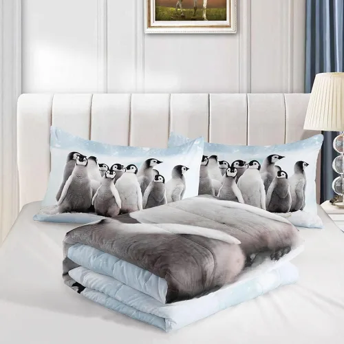 Miniatura 4 de Datura home - Juego de ropa de cama con edredón con estampado de pingüino y nieve, juego de colcha con 1 edredón y 2 fundas de almohada