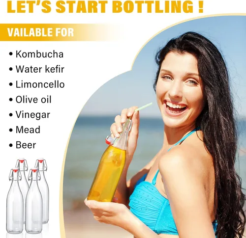 Miniatura 2 de Aoriher 12 botellas de vidrio con tapa oscilante de 25 onzas, botellas de vidrio de 25.4 fl oz con tapas rojas para elaboración casera, kombucha