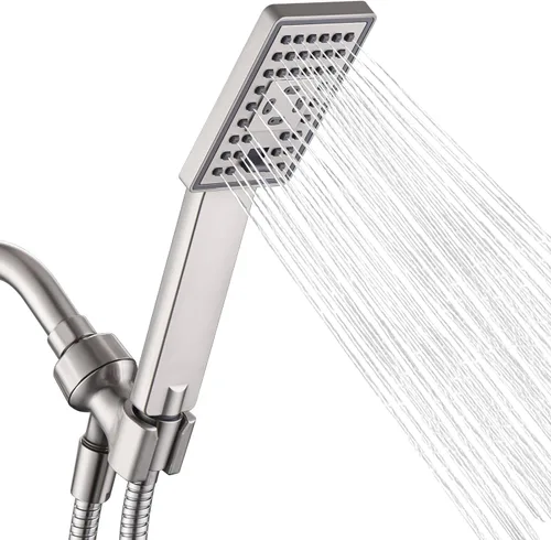 BRIGHT SHOWERS Juego de cabezal de ducha de mano de alta presión con manguera de ducha flexible de 60 pulgadas y soporte de montaje de brazo de