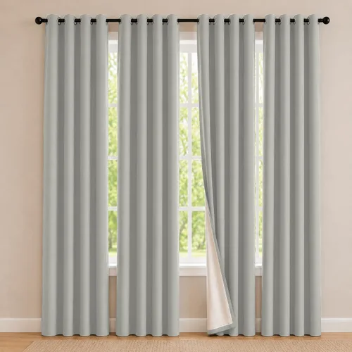 Miniatura 85 de 2 paneles de cortinas 100% opacas, cortinas ligeras con aislamiento térmico con ojales para dormitorio, sala de estar, tratamiento de ventana