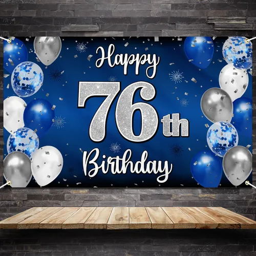 Miniatura 41 de Decoración de feliz cumpleaños 35, globo azul y plateado de 35 años, cartel grande de telón de fondo de cumpleaños, suministros para fiesta de 35th