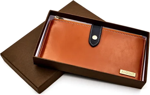 Miniatura 6 de ANDOILT - Cartera de cuero genuino para mujer con bloqueo RFID para tarjeta de crédito con cremallera