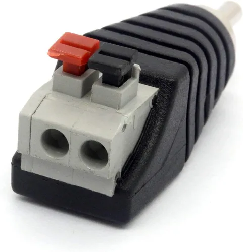 Miniatura 6 de Altavoz Phono RCA Macho Plug a AV 2 Terminal de tornillo Hembra Audio Video Balun Spring Press Adaptador Conector de alimentación CC para CCTV