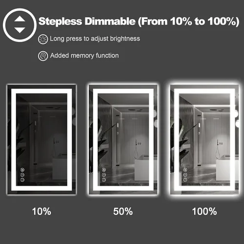 Miniatura 6 de Amorho Espejo de baño LED de 24 x 32 pulgadas con luces, iluminación frontal y retroiluminación, regulable continuamente, antiniebla, vidrio Frente