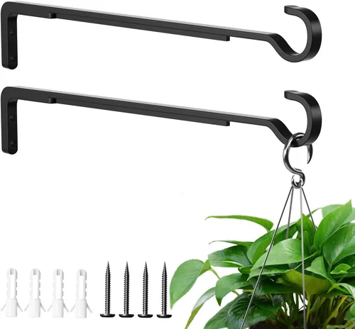Miniatura 10 de Saffruff Paquete de 2 perchas blancas resistentes de 8 pulgadas para plantas al aire libre, soportes de hierro para colgar plantas en el exterior