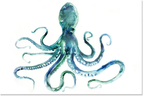 Miniatura 38 de Arte de Lienzo de Pulpo para Pared Pintura Temática de Vida Oceánica Imagen de Animal Marino Azul y Dorado Obra de Arte Costera Imagen de Pulpo