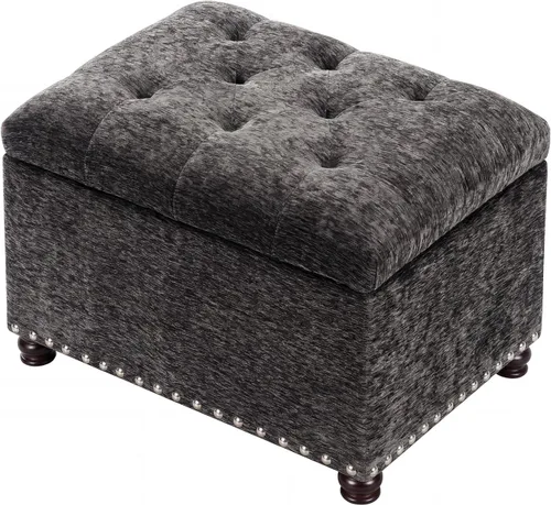 Miniatura 13 de Joveco Otomana rectangular de 24" con almacenamiento para sala de estar, banco tapizado con asiento y reposapiés con tapa abatible, reposapiés