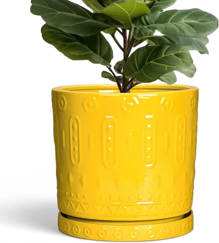 Miniatura 14 de Maceta de Cerámica Eightpot - Maceta de 20 cm para Interior con Agujeros de Drenaje y Platillo, Maceta Redonda para Exterior, Maceta Moderna de Azul