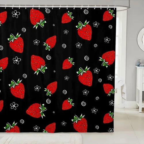 Miniatura 23 de Cortina de ducha de frutas y sandía, juego de cortina de ducha para niños y adultos, bonita cortina de baño de papaya, limón, pitaya, caricaturas