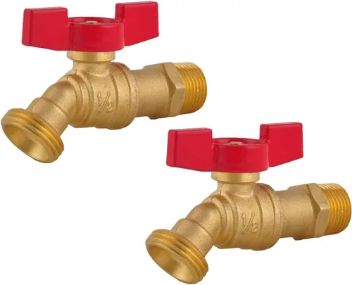 LD Valve - Manguera macho Bibb 1/2 pulgada MIP X 3/4 pulgadas MHT para riego de jardín, babero de manguera de cierre de 1/4 con mango en T (paquete