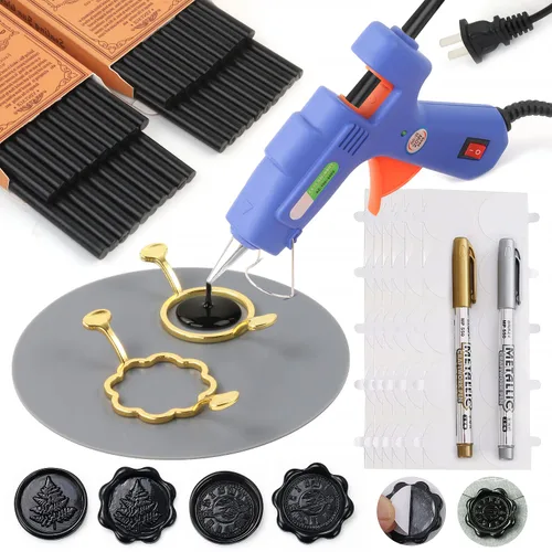 Miniatura 11 de Juego de sellos de cera, 40 varillas de cera de sellado de bronce con pistola de pegamento, moldes de sellado de cera, alfombrilla de silicona