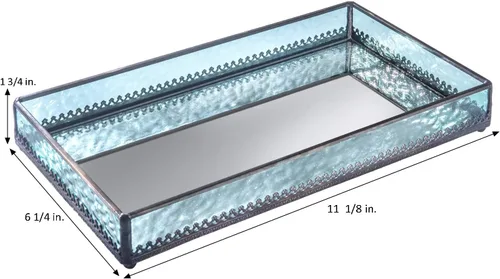 Miniatura 3 de Bandeja de cristal azul turquesa con fondo de espejo, decorativa para baño, tocador, cosméticos, maquillaje, exhibición, soporte para perfumes