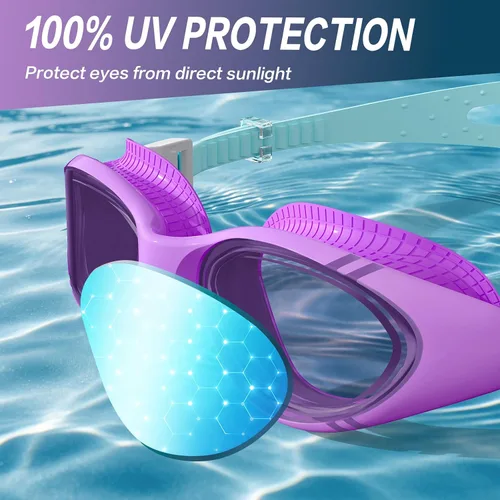 Miniatura 6 de VegoVia Gafas de natación para adultos para hombres y mujeres, gafas de natación para piscina, antiniebla/UV, gafas de natación con estuche Violeta