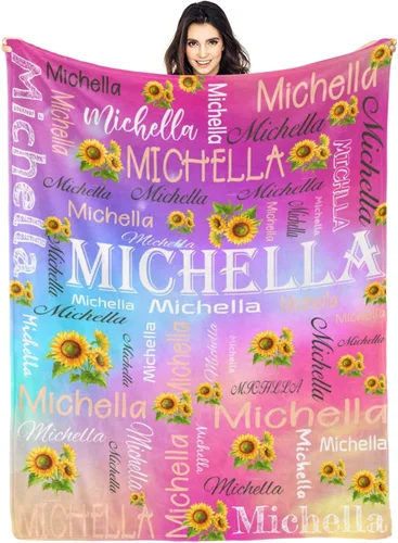 Manta personalizada con nombre, manta personalizada con texto de girasol, regalo personalizado para el día de San Valentín, día de la madre, Color 09
