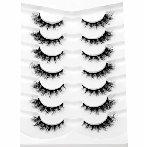 Miniatura 276 de Pooplunch - Pestañas postizas finas de visón sintético, estilo ojo de gato, naturales, cruzadas, tipo racimo, efecto 8D de volumen, tiras
