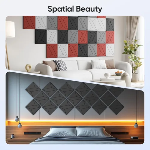 Miniatura 5 de Paquete de 12 paneles acústicos de 12 x 12 x 0.4 pulgadas para absorción de sonido de pared, panel de sonido cuadrado autoadhesivo P-Stripes, alta