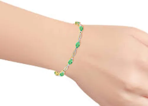 Miniatura 2 de Rylos Pulsera de tenis con piedras preciosas de piedra natal de 0.236 x 0.157 pulgadas, plata chapada en oro amarillo 925, ajustable a 7-8 pulgadas
