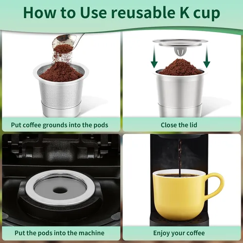 Miniatura 6 de Paquete de 2 tazas K reutilizables para Keurig 1.0, cápsulas de café recargables de acero inoxidable K Cup y tazas K de metal filtros de café