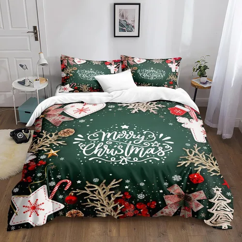 Miniatura 16 de Herside Juego de funda de edredón de Navidad, tamaño Queen, colorido patrón navideño impreso, bonita decoración navideña, microfibra suave, funda