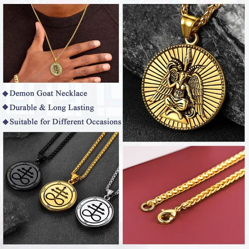 Miniatura 6 de FaithHeart Leviathan Satanic Brimstone Cross Necklace, Gold Plated Stainless Steel Satan Church Jewelry, Alchemical Symbol for Brimstone Pendant