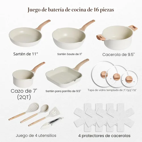 Miniatura 3 de Kikcoin Juego de 16 Piezas de Ollas y Sartenes Antiadherentes de Cerámica, Juegos de Utensilios de Cocina de Inducción, No Tóxico, Saludable