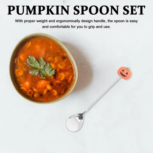 Miniatura 8 de UPKOCH Juego de 6 cucharas de calabaza de Halloween con forma de calabaza de acero inoxidable para café y postre de 4.9 pulgadas, utensilios