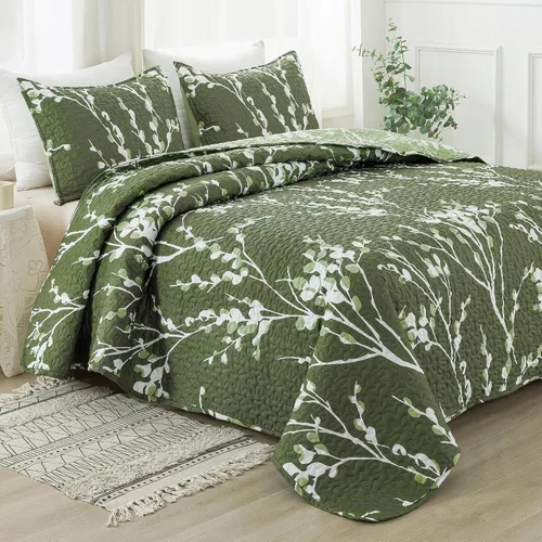 Miniatura 9 de Andency Edredón tamaño King gris azul (106 x 96 pulgadas), juego de ropa de cama ligero floral de 3 piezas, colcha acolchada de microfibra