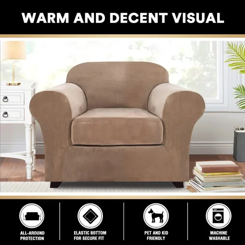 Miniatura 6 de PrinceDeco Funda elástica de terciopelo para sofá de 2 piezas, funda para silla, lavable, protector de muebles suave con parte inferior elástica