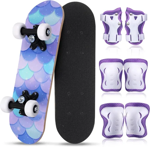 Miniatura 22 de Honoson Juego de 7 piezas de rodilleras, coderas y muñequeras para patinetas para principiantes y niños pequeños