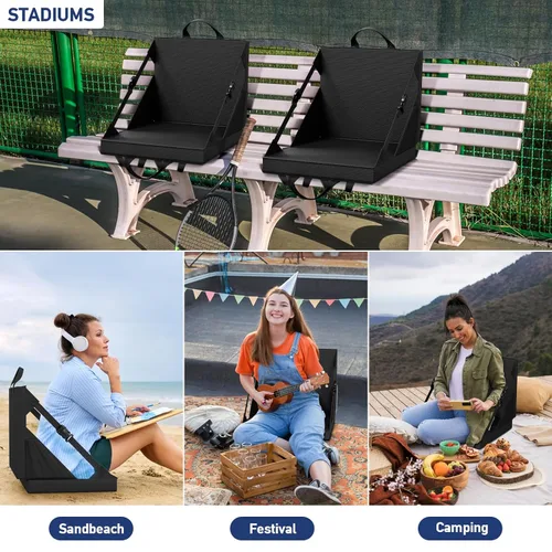 Miniatura 6 de Asientos de estadio con respaldo - Silla plegable de gradas para playa y campamento - Cojines portátiles de gradas para adultos y niños - Banco