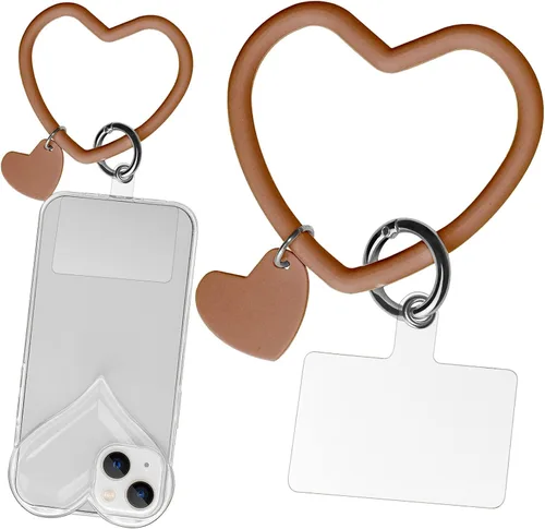 Miniatura 29 de Correa de silicona en forma de corazón para teléfono, correa de muñeca para teléfono celular con soporte para llavero, universal compatible con Negro
