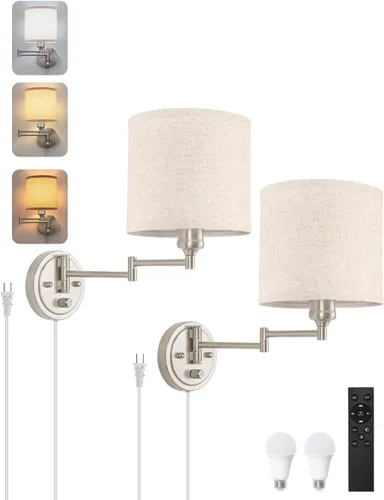 Miniatura 10 de GOODATE Apliques de pared regulables, lámpara de pared con brazo oscilante, juego de dos apliques de pared, lámpara de pared enchufable, juego de 2