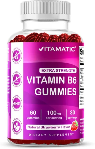 Vitamatic Vitamina B6 100mg - Sabor a Bayas - 60 Gomitas a Base de Pectina - Apoya el Sistema Nervioso