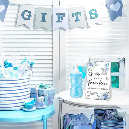 Miniatura 6 de Roowest 512 piezas de juegos de baby shower Adivina cuántos chupetes firman 100 pequeños juegos de adivinanzas, 10 lápices HB, botella de leche
