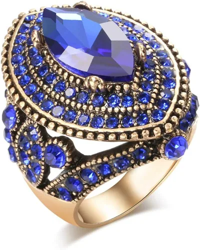 Anillo de mujer - 1.260 in de gran tamaño chapado en oro antiguo estilo turco azul piedra preciosa anillo vintage joyería de las mujeres J0769BLUE