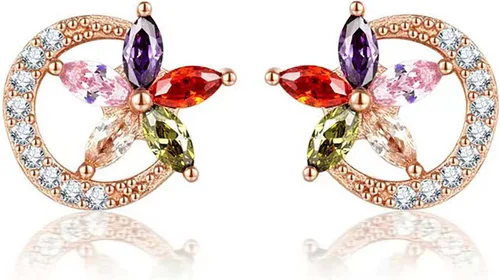 Aretes de flor coloridos, chapados en oro de 18 quilates, con circonita cúbica multicolor, aretes tipo dormilona para mujer, aretes de circonita