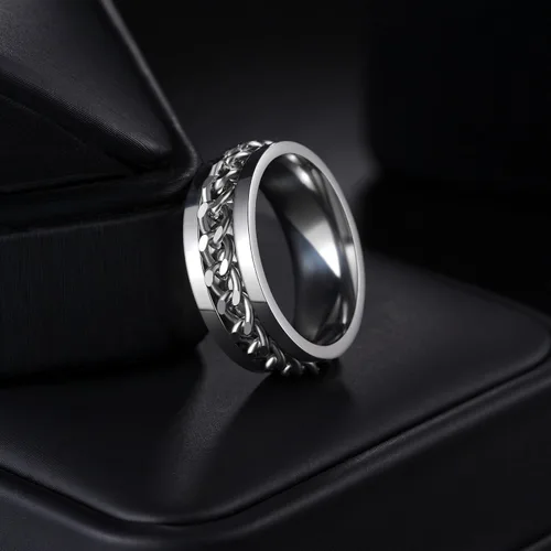 Miniatura 130 de Anillos giratorios para la ansiedad para hombre, anillos clásicos de cadena para mujeres y adultos, anillo de acero de titanio