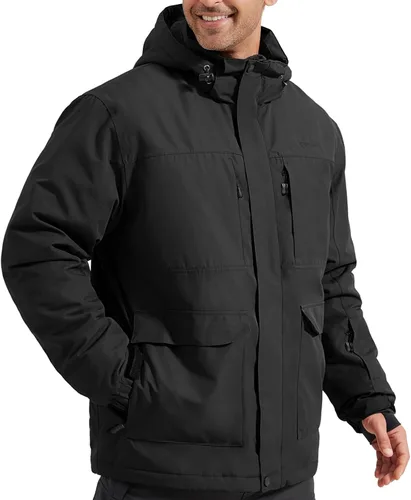 FREE SOLDIER Chaqueta de esquí impermeable para hombre, con forro polar, abrigo de nieve cálido de invierno con capucha costuras totalmente selladas