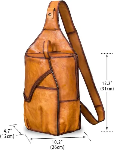 Miniatura 4 de Bolso bandolera de cuero genuino para hombres y mujeres vintage grande mochila bandolera bandolera bandolera bolsa de pecho para iPad