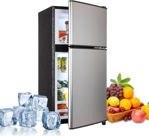 Miniatura 20 de Refrigerador dormitorio con congelador, refrigerador pequeño de 3.45 pies cúbicos con congelador para apartamento, temperatura ajustable de 7
