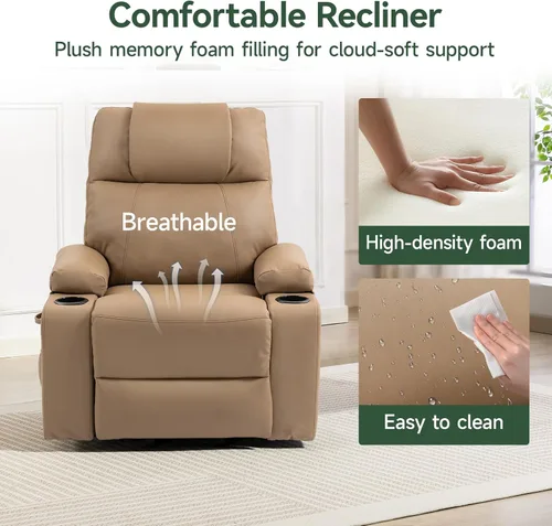 Miniatura 7 de Silla Reclinable con Elevación Eléctrica para Personas Mayores con Calor y Masaje, Sillón Reclinable de Cuero PU Eléctrico Ajustable 160° con Marrón