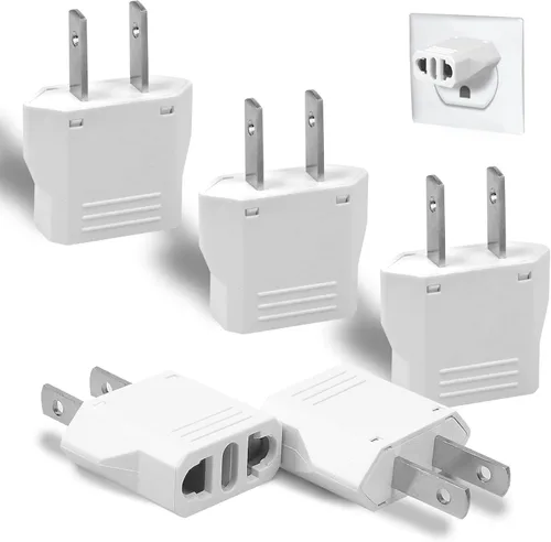 Paquete de 6 adaptadores de viaje: adaptador de enchufe europeo a estadounidense (blanco)