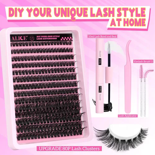 Miniatura 6 de Kit de extensión de pestañas DIY racimos de pestañas D-Curly voluminosos, pestañas individuales, kit de extensión de pestañas con herramienta