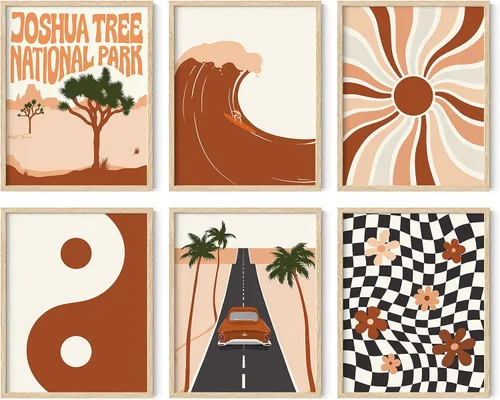 Miniatura 23 de HAUS AND HUES Arte abstracto para pared, juego de 6 arte moderno japonés para pared, decoración de pared estética, póster de mariposa y luna, obra